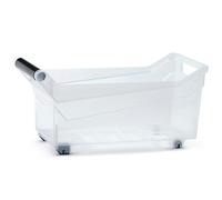 B2C Plastic Storage Box Boxes Handles Wheels Container Home Kitchen Office Box Toys Organizer Portable Sort Bin Storing Tub Warehouse Clear See-through (Style 2)