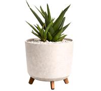 B2C Raised Planter Flower Pot 33% Wood Effect Plastic Round Indoor Outdoor Drainage 30cm Durable Weater Resistant Modern Elegant