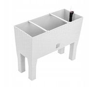 B2C Raised Planter Plant Pot On Legs Rattan Large Look Texture White Anthracite Flower Box 60cm 80cm Home Growing Garden Decoration (White, L 60cm x H 46cm)