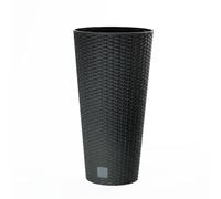 B2C Rattan Effect Flowerpot Planter Tall Slim Round Plastic S30cm x H57.2cm Indoor Outdoor Use Pot Anthracite UV Resistant Removable Insert