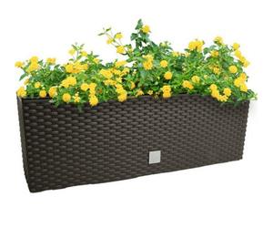 B2C Rectangle Hanging Flowerpot Planter Fence Pot Basket Rattan Look Plastic Hooks L580mm X W180mm Umber