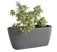 B2C Rectangular Planter Long Flower Pot Indoor Outdoor Patio Plant Case Plastic Woven Rattan knitted braided pattern Home & Garden (Grey, 30cm)