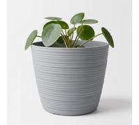 B2C Ribbed Plant Pot Plastic Flowerpot Planter Round Indoor Outdoor Cover Light Grey 14Cm