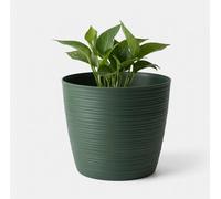 B2C Ribbed Plant Pot Plastic Flowerpot Planter Round Indoor Outdoor Cover Pine Green 14Cm