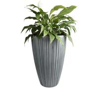 B2C Round Flower Pot Outdoor Indoor Ridged Planter Pot Textured Decorative Modern Tall W35Cm X H50Cm Concrete Gray