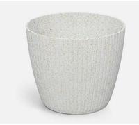 B2C Round Flower Pot Planter Vertical Groves Texture 20% Wood Plastic Modern Elegant 0.8L ( W 119mm X H99mm) Eco White