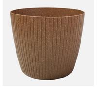 B2C Round Flower Pot Planter Vertical Groves Texture 20% Wood Plastic Modern Elegant 1.3L ( W138mm X H 115mm) Eco Naturo