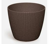 B2C Round Flower Pot Planter Vertical Groves Texture 20% Wood Plastic Modern Elegant 3.9L (W198mm X H 172mm) Eco Coffee