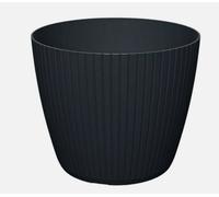 B2C Round Flower Pot Planter Vertical Lines Textured Plastic Durable Home Indoor Anthracite 1.3L ( W138mm X H 115mm)