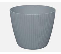 B2C Round Flower Pot Planter Vertical Lines Textured Plastic Durable Home Indoor Light Grey 3.9L (W198mm X H 172mm)