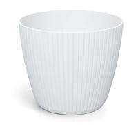 B2C Round Flower pot Planter Vertical Lines Textured Plastic Durable Home Indoor (White, 1.9L (W158mm x H 132mm))