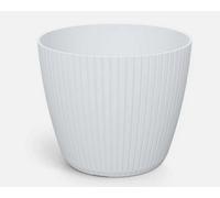 B2C Round Flower Pot Planter Vertical Lines Textured Plastic Durable Home Indoor White 3.9L (W198mm X H 172mm)