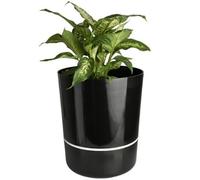 B2C Round Flower Pot Planter With Saucer Gloss Pot Cover Plastic Indoor Outdoor Black 25.5Cm X 29.3Cm
