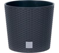 B2C Round Planter Plant Flower Pot Outdoor Garden Weatherproof With Insert Rattan Anthracite 20Cm - 4 Litres
