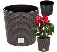 B2C Round Planter Plant Flower Pot Outdoor Garden Weatherproof With Insert Rattan Brown 20Cm - 4 Litres
