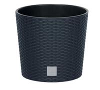 B2C Round Planter Plant Flower Pot Outdoor Garden Weatherproof with Insert Rattan Look Plastic Indoor Outdoor Patio Home Decor (Anthracite, 20cm - 4 Litres)