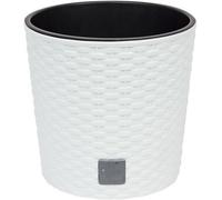 B2C Round Planter Plant Flower Pot Outdoor Garden Weatherproof With Insert Rattan White 25Cm - 7.5 Litres