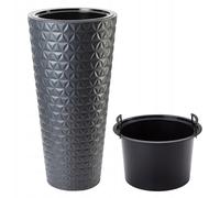 B2C Round Tall Plant Pot Elegant Large Flower Indoor Outdoor Garden Planters 3D Diamond Texture Plastic Lightweight Modern Patio Home Decoration With Insert (Anthracite, H58cm x D 29.5cm)