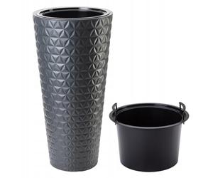 B2C Round Tall Plant Pot Elegant Large Flower Indoor Outdoor Garden Planters 3D Diamond Texture Plastic Lightweight Modern Patio Home Decoration With Insert (Anthracite, H79cm x D 40cm)