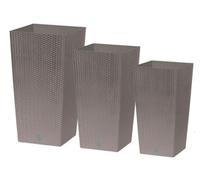 B2C Set Of 3 Flower Pots Tall Planter Rattan Look Plastic Plant Indoor Outdoor Large Pots Set Beige