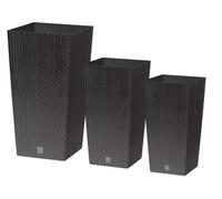 B2C Set Of 3 Flower Pots Tall Planter Rattan Look Plastic Plant Indoor Outdoor Small Pots Set Brown