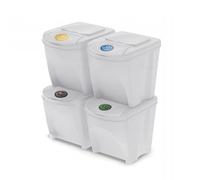 B2C Sorting Bins Recycling Segregation Waste Stackable Lidded with Stickers Dustbins 25L Set (4x 25Litres)