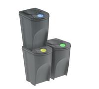 B2C Sorting Bins Recycling Segregation Waste Stackable Set Lidded with Stickers Dustbins 25L 20L 35L Grey (3x35L)