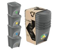 B2C Sorting Bins Recycling Segregation Waste Stackable Set Lidded with Stickers Dustbins 25L 20L 35L Grey (4x 25L)