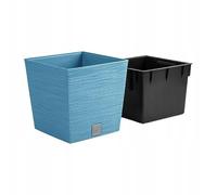 B2C Square FURU Style Look Planter Tall Flower Plant Pot Indoor Outdoor Garden Home Decor Garden Patio Textured with Spacer Insert (Scandinavian blue, 300mm - 12")