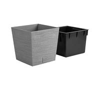 B2C Square FURU Style Look Planter Tall Flower Plant Pot Indoor Outdoor Garden Home Decor Garden Patio Textured with Spacer Insert (Concrete, 250mm - 10")