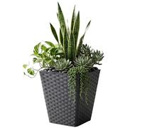 B2C Square Rattan Effect Plant Pot with Removable Insert & Handles - Indoor & Outdoor Plastic Planter UV Resistant Patio Decoration (Anthracite, 41L (39x39x44cm))