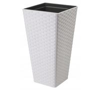 B2C Square Tall Plant Pot Elegant Large Flower Indoor Outdoor Garden Planters Rattan Look Pattern Home Patio Plastic 2 Sizes (White, H 75cm x D 40cm)