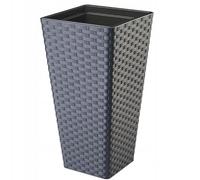 B2C Square Tall Plant Pot Elegant Large Flower Indoor Outdoor Garden Planters Rattan Look Pattern Home Patio Plastic 2 Sizes (Anthracite, H 57cm x D 30cm)