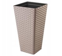 B2C Square Tall Plant Pot Elegant Large Flower Indoor Outdoor Garden Planters Rattan Look Pattern Home Patio Plastic 2 Sizes (Taupe, H 57cm x D 30cm)
