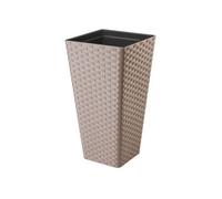 B2C Square Tall Plant Pot Elegant Large Flower Indoor Outdoor Garden Planters Rattan Taupe H 57Cm X D 30Cm