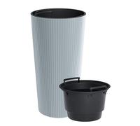 B2C Tall Flowepot Planter Slim Indoor Outdoor Ribbed Round Plastic with removable Insert Garden Decor Moder Garden Balcony Patio (Light Grey, 15.5L (D25cm x H48cm))