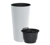B2C Tall Flowepot Planter Slim Indoor Outdoor Ribbed Round Plastic with removable Insert Garden Decor Moder Garden Balcony Patio (White, 15.5L (D25cm x H48cm))