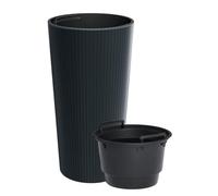 B2C Tall Flowepot Planter Slim Indoor Outdoor Ribbed Round Plastic with removable Insert Garden Decor Moder Garden Balcony Patio (Anthracite, 15.5L (D25cm x H48cm))