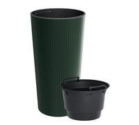B2C Tall Flowepot Planter Slim Indoor Outdoor Ribbed Round Plastic with removable Insert Garden Decor Moder Garden Balcony Patio (Pine Green, 15.5L (D25cm x H48cm))