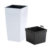 B2C Tall Planter Plant Pot Flower with Insert Indoor Outdoor Garden Patio Home Large Plastic With insert (White, H32.5cm W17cm)