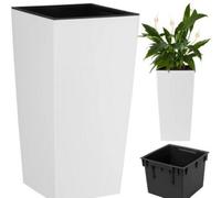 B2C Tall Planter Plant Pot Flower With Insert Indoor Outdoor Garden Patio Home Large White H55Cm W29.5Cm