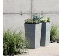 B2C Tall Planter Plant Pot Square Concrete Effect Flower Indoor Outdoor Garden Patio H75Cm/w40Cm Marengo/grey