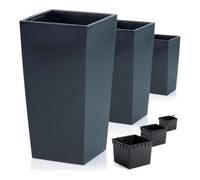 B2C Tall Planter Set Of 3 Plant Pot Flower With Insert Indoor Outdoor Garden Patio Anthracite H32 Cm, H 55Cm, H75Cm