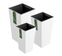 B2C Tall Planter SET OF 3 Plant Pot Flower with Insert Indoor Outdoor Garden Patio Elegant Moder Flowerpot Outdoor Patio Home (White, H32cm, H 50cm, H 61cm)