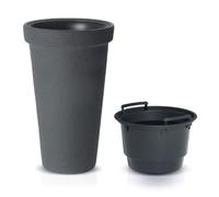 B2C Tall Tower Classic Planter Plant Pot Flower Anthracite Grey/Black Indoor Outdoor Garden Patio 3 sizes High Textured Plastic Flowerpot With Insert (42 Litres)