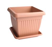 B2C Terra Flower Pot with Matching Saucer Square Classic Terracotta Anthracite Plant Planter with Drain Plate traditional (Terracotta, 24cm)