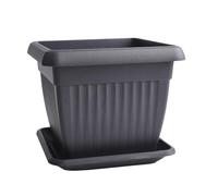 B2C Terra Flower Pot with Matching Saucer Square Classic Terracotta Anthracite Plant Planter with Drain Plate traditional (Anthracite, 37cm)