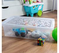B2C Underbed Storage Box Low Container With Secure Lid Clips 26L Plastic Organizer Clear