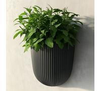 B2C Wall-Mounted Flower Pot - Modern Ridged Design, Plastic, Indoor & Outdoor Planter, 2.1L, Compact Vertical Garden Pot (Anthracite)