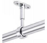 B2C Wardrobe Rail Round Hanging Chrome Gloss Tube 25mm End Supports Screws 3 Lengths Silver (1x Centre support)